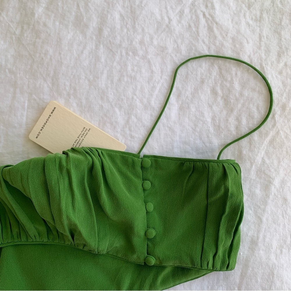 NWT Doen Amora Silk Ruched Cami Camisole Crop Tank Top Evergreen Green - Picture 11 of 13